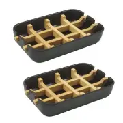 2 Pack Bamboo Soap Dish Selfdraining Hand Soap Box Wooden Bamboo Bar Soap Holder