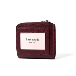 KATE SPADE 燙金LOGO荔枝紋對開釦式短夾-櫻桃紅 色