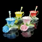 1Pc Retro Coffee Mug Exquisite Rose Ceramics Coffee Tea Cup Set with Dish Spoon