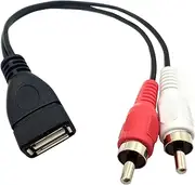 Halokny USB 2.0 A Female to 2 Dual RCA Male Y Splitter Audio Video AV Composite Adapter Cable (USB F/2RCA M)