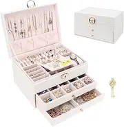 Yinshiang Jewelry Box 3-Layer, Large Jewlery Boxes for Women Holder Organizer & Storage, Modern Style White and Gold, Christmas Gifts for women Birthday Gift (White)
