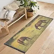 XYMZR Washable Runner Rug Meadow Horses Landscape 2’ x 6’ Non-Slip Runner Rug for Hallways Entryway Bedroom Living Room Floor Carpet - Soft Thin Mat for Family Pet