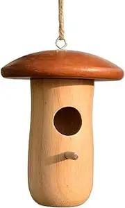 Hummingbird Houses for Nesting | Hangable Chickadee Box | Wooden Mushroom Cottage Animal Shelter Garden Hut for Outdoor Yard Tree Balcony Patio Courtyard