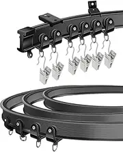 KOLAKO Ceiling Curtain Track, Flexible Bendable Curtain Rail Wall Mount 12Ft Curved Drop Sliding Curtain Track System, Ceiling Track Set for Rv Bay Window, Room Divider, Black