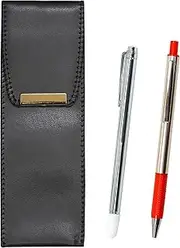 Eco Leather Pen Case, Metal Point, FB325 Aluminum Straight Knock Ballpoint Pen Set, Red, BR-701S-FB325-R