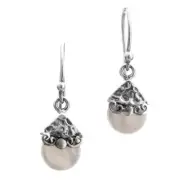 925 Sterling Silver Dainty White Mother Of Pearl Shell Sterling Earrings, 3/8"