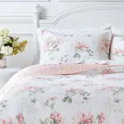 NEW! ~ COZY CHIC SHABBY ROMANTIC COUNTRY WHITE SAGE GREEN LIGHT PINK QUILT SET