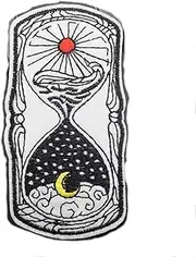 [Pinstant] Moon Sun Hourglass Sandglass Sand Time Day Night 3.6" Iron On Embroidered Patch for Clothing