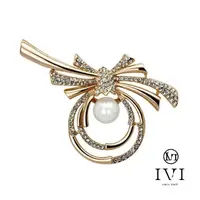 在飛比找momo購物網優惠-【IVI2002】祝福禮讚緞帶造型珍珠胸針-玫瑰金色