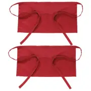 Waist Apron, 2 Pack Waitress Short Apron with 3 Pockets, Red