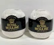 2 Coats & Clark ROYAL MOULINE White Knit Crochet Thread 400 Yards Each
