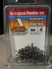 100 Addya Saltwater Octopus Bait Fish Hooks Reversed 2X / A600-BN Black Size 6