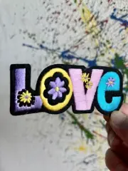 Love Iron On Patch Purple Black Yellow Pink Blue Embroidered