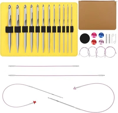 Aeelike Interchangeable Tunisian Crochet Hook Set, 12 Sizes Silver