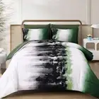 Ombre Green Comforter Set Twin Size Gradient Sage Green Black Boho Bedding