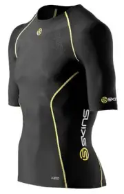 SKINS A200 YOUTH COMPRESSION SHORT SLEEVE TOP - BLACK / YELLOW | BRAND NEW