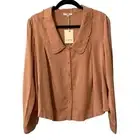 Fate Button Up Long Sleeve Ruffle Detailed Collar Neutral Rose Color Sz M NWT