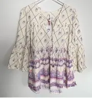 RAGA Juanita Top Size XS Peasant Boho Tie Front
