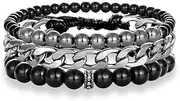 ZLYTQZHGBHD Multi-Layer Leather Beaded Bracelet Stainless Steel Link Couple Bracelets (Metal Color : Beads 1)