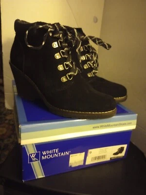 White Mountain Liberty Women's Brown Wedge Leather Suede Booties Sz 9 NIB