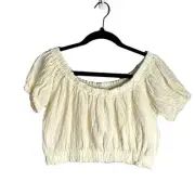 Salty Lemons White Short Sleeve Cropped Top Elastic Hem Size Large
