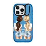 iPhone 16 Pro Impact Ring Stand Case MagSafe Compatible Denim Besties BFF Fashion Illustration