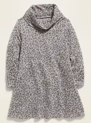 Old Navy Toddler Girl Gray Leopard Plush-Knit Cowl-Neck Swing Dress Size 4T