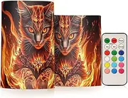 ZRYSMY Flameless LED Candles Cat Fire Abstract with Remote - Set of 2, 3 Inch Battery-Operated Flickering Pillar Candles with Timer, No Batteries Included