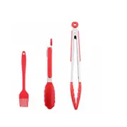 1Set Red Silicone Barbecue Tools Professional Food Tongs Silicone Basting Brush Cooking Tools Accessories BBQ Tools