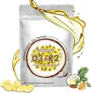 Vitamin D3 K2 Supplement Softgel, 10000 IU VIT D3 + 200 MCG Vitamin K2, Free of GMO, Aiding in Calcium Absorption(180 CAPSULES)