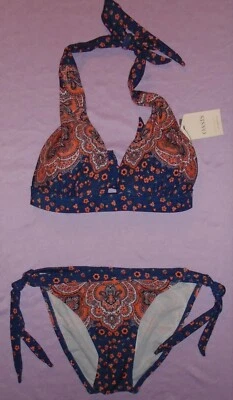 Oasis Paisley Bikini Set navy top Size 10 & tie side briefs Size 8 New Tags BNWT