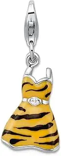[JewelryWeb] 925 Sterling Silver Polished Fancy Lobster Closure Click on CZ Simulated Diamond Enamel Tiger Dress Charm 31x12mm Pendant Necklace for Women