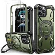 Lanhiem for iPhone 12 Case/iPhone 12 Pro Case with 2 Pack Screen Protector, Shockproof Military-Grade Protection, Magnetic Kickstand Phone Case for iPhone 12/12 Pro, Green