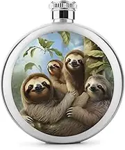 Stainless Steel Flask for Men Sloth Family Travel Hip Flask Leakproof Drinking Flasks Thin Flasks with Never-Lose Cap