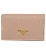 Prada Cammeo Beige Saffiano Leather Credit Card Holder Wallet NEW