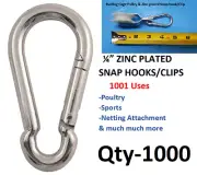 Carabiner Snap Clips 1000 pcs 1/4" Zinc D-ring Snap Hook Lock Clip Batting Cage
