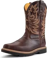 [SUREWAY] Men's Western Cowboy Boots-Soft Toe,Waterproof Square Toe Work Boots for Men,Extremely Comfortable Durable Proved,Superior Oil/Slip Resistant,Thicker Leather,Rubber Sole,Work Boots/Shoes With Embroidered
