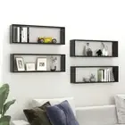 High Gloss Black Wall Cube Shelves Set of 4 Modern Display Storage Units