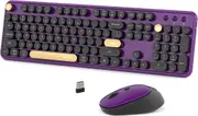 Colorful Wireless Computer Keyboards Mouse Combos, UBOTIE Polychrome Round Keycaps Retro PC Keyboards 2.4GHz Radio Frequency Connection with Optical Mouse(Black Purple)