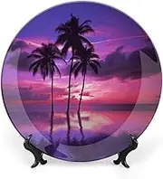 Decorative Plates Ceramic Home Decor Purple Palm Tree Dishes for Display Porcelain Plate for Home Decor, 6 Inch