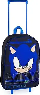 [SONIC THE HEDGEHOG] Suitcase - Foldable Trolley Bag 39 x 27cm 10.5 litres 2 Wheels Extendable Handle - Wheeled Bag, Black/Blue, One Size, Children's Luggage