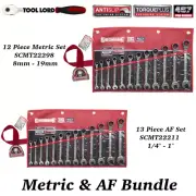 Sidchrome 12 Piece Metric + 13 Piece AF Pro Series Geared Ratchet Spanner Set