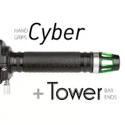 KiWAV Motorcycle Cyber Grips Black with Tower Bar Ends Green/Silver