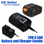 Lizone 20V 6.5Ah for WORX WA3578 20V PowerShare 4.0 Ah Battery and Charger Kit