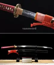 Folded Steel Clay Tempered Japanese Katana Real Hamon Samurai Sword Full Tang.