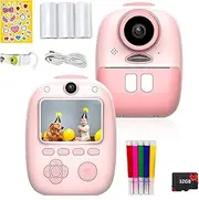 Thermal Instant Print Camera Digital Video Camera 2 Inch High-Definition Large Display Screen 26 Megap El Max. 32Gb Tf Card Storage with Printing Paper Hanging Rope Stickers Color Makers for Pink 2#