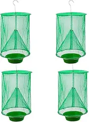 Ranch Fly Trap Outdoor Hanging | Reusable Fly Trap | Food Bait Flay Catcher Cage for Indoor or Outdoor Family Farms, Park (4 Pack)