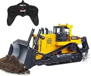 The perseids Remote Control Bulldozer 1/16 Full Functional Construction Toys, 11 Channel Heavy RC Bulldozer 2.4Ghz RC Offroad Dozer Vehicles with Light and Sound for Adults and Boys, Yellow