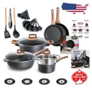 Induction Compatible 14-Piece Non-Stick Granite Cookware Set with Glass Lids
