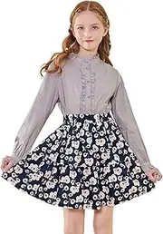 [SOLOCOTE] Girls White Blouse Ruffle Long Sleeve Button Down Shirts Princess Cotton Loose Soft Tops Spring and Summer 5-14Y
